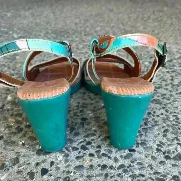 The Art Company Heel Sandals Women 7/7.5 Turquoise Rubber Sole 38 EUC Summer - Picture 5 of 10